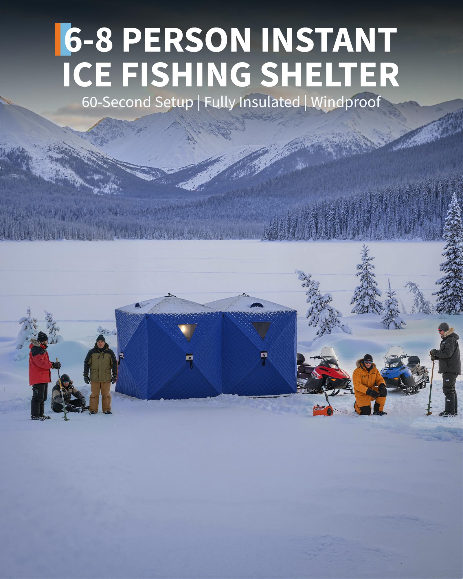 Tenda da pesca sul ghiaccio Garvee Pop-Up, tessuto Oxford 210D, isolata, antivento, per 6-8 persone, pesca invernale, con ancore e corde