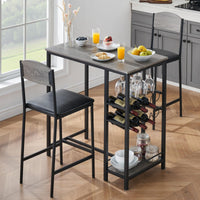 Set tavolo da bar Garvee per 2 persone con poggiapiedi, sedie imbottite, metallo robusto e MDF, grigio, per cucina e bar