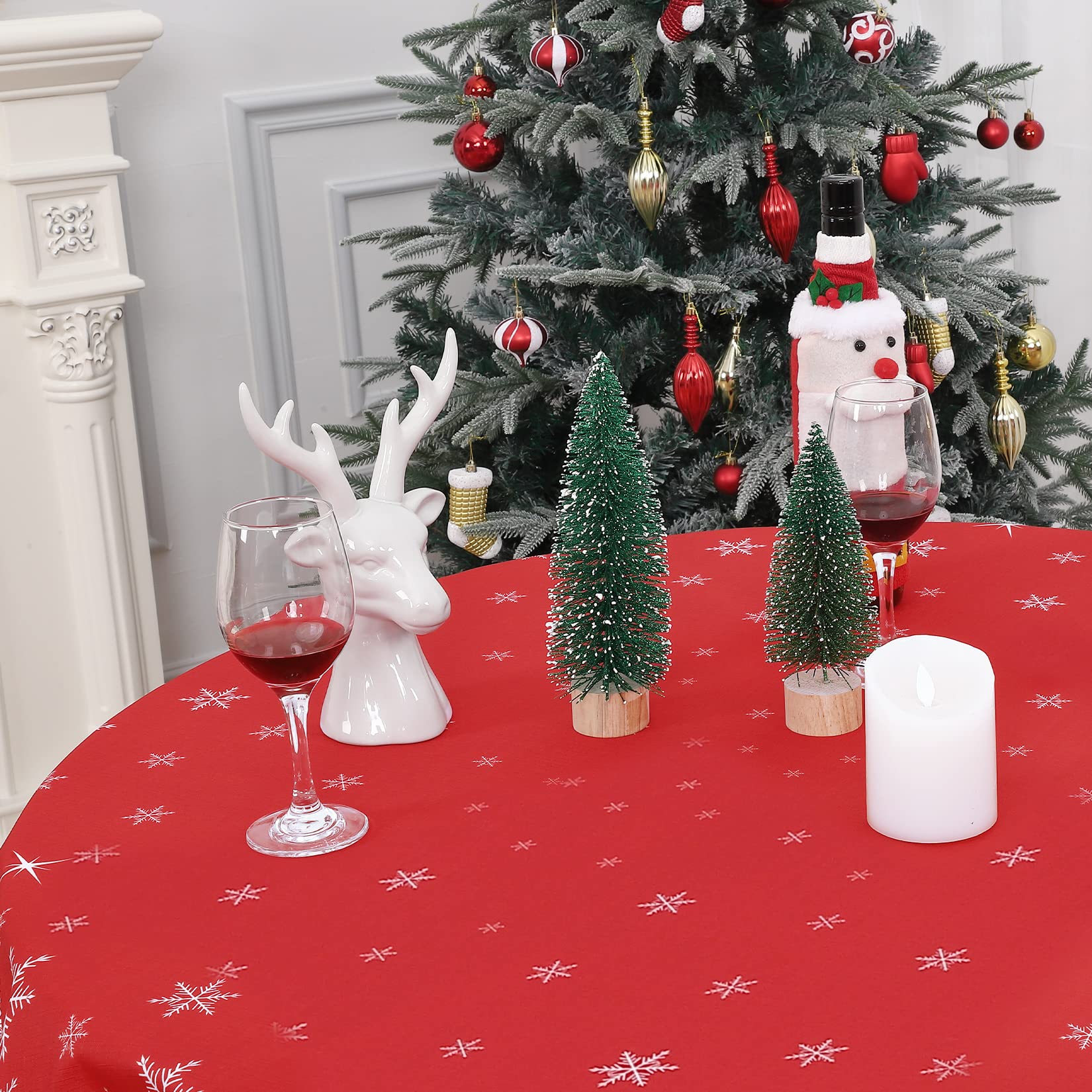 GARVEE Tovaglia rotonda natalizia con fiocco di neve, impermeabile, antimacchia, rossa, 152 cm, sala da pranzo