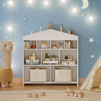 Garvee Libreria per Bambini con 9 Cubi di Stoccaggio, Organizer Giocattoli, Design a Casetta, Legno Robusto, Antiribaltamento, Facile da Pulire, per Cameretta e Asilo, 39.4x40.7x11.8 Pollici, Naturale