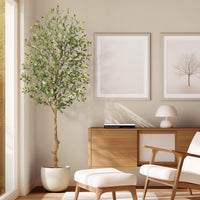 Albero di ulivo artificiale Garvee da 7 piedi con tronco realistico, foglie di seta e vaso di cemento stabile per l'arredamento del soggiorno e dell'ufficio, verde