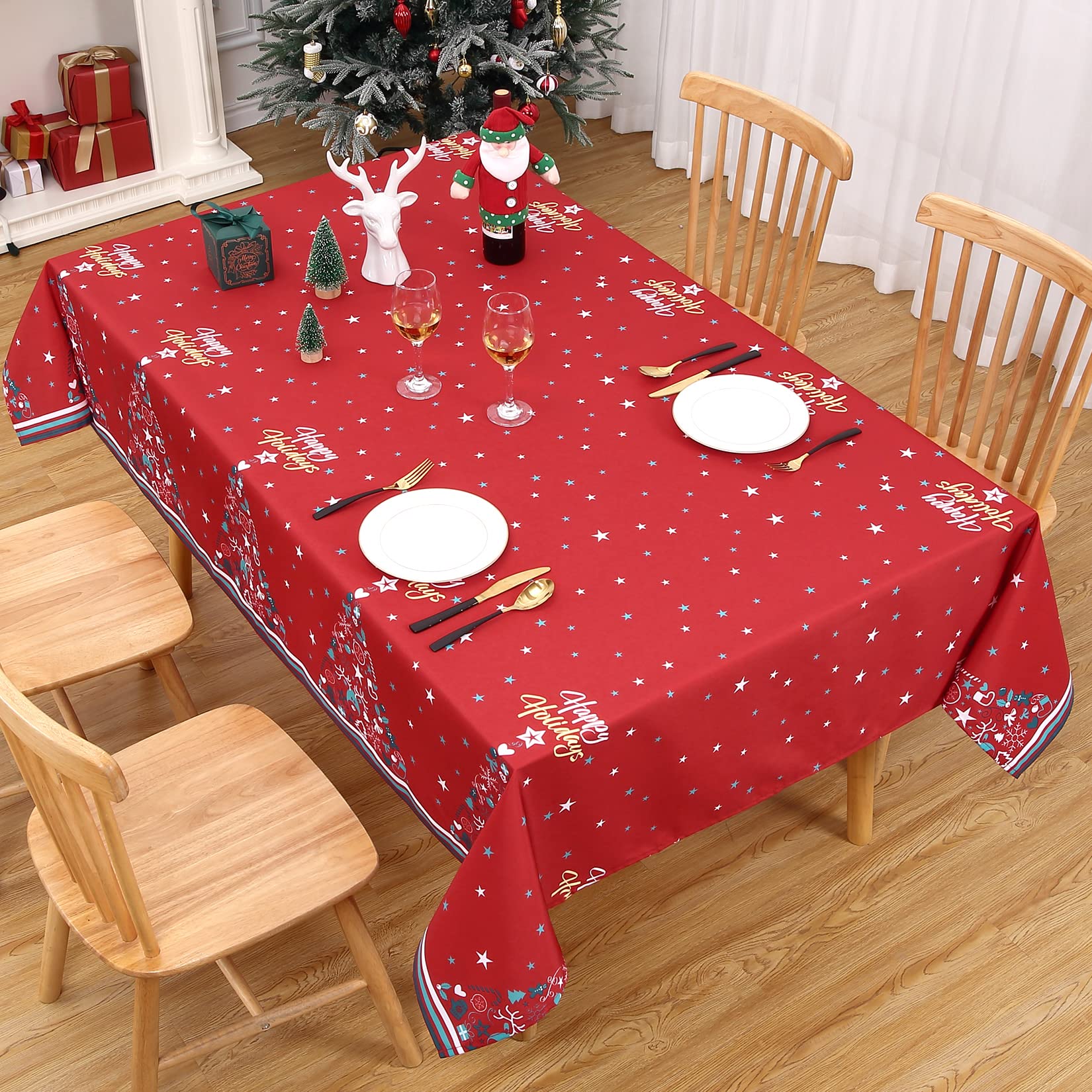 Tovaglia natalizia con albero di Natale, impermeabile, lavabile, 137x137 cm, rosa, per feste e cucina, festiva