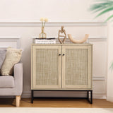 Credenza Garvee, mobiletto portaoggetti in rattan con ripiani regolabili e gambe in metallo per soggiorno e cucina, 31,5"x15"x30,7" marrone chiaro