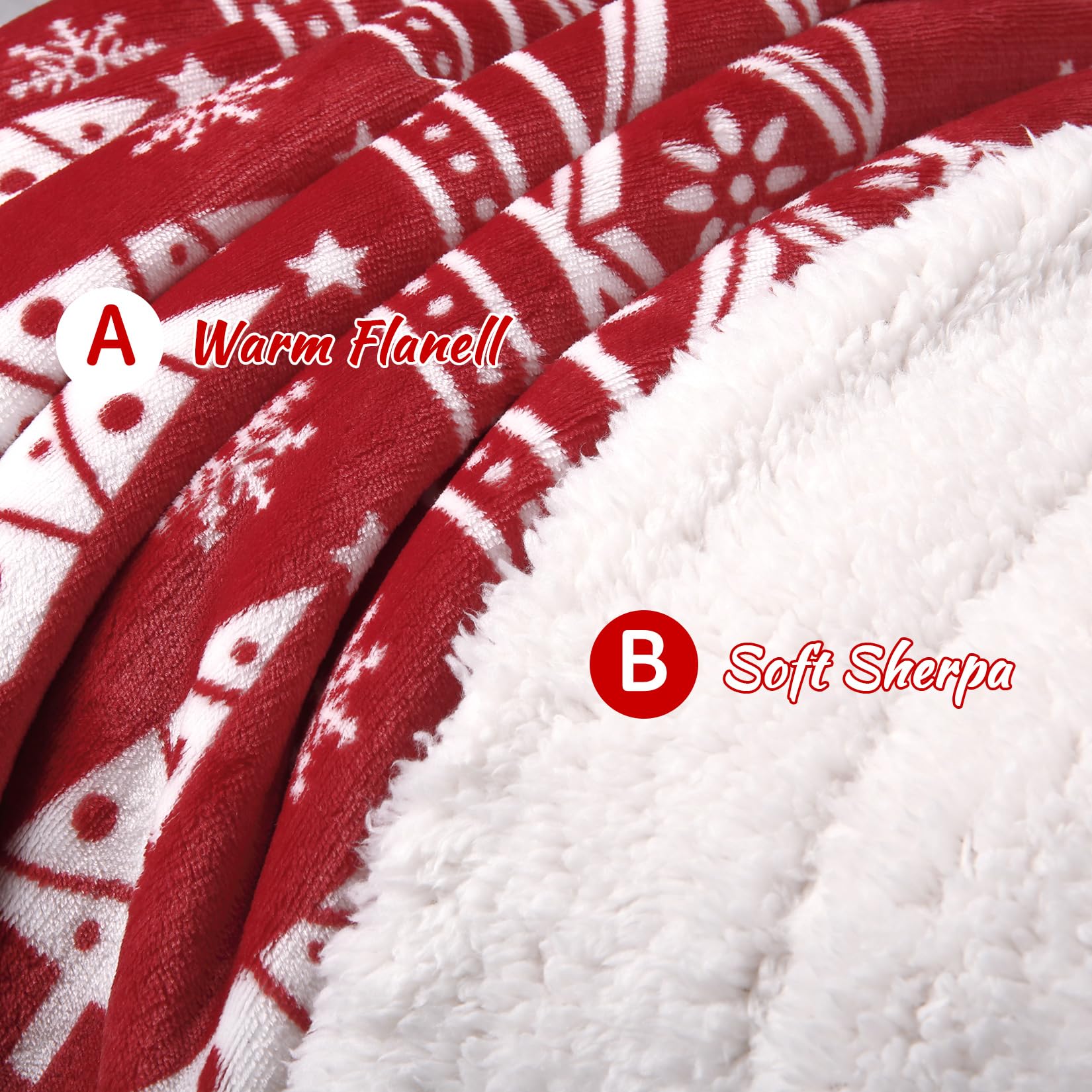 Coperta natalizia Garvee in flanella Sherpa 50x60 rossa - Calda, reversibile, morbida, resistente - Perfetta per divano e campeggio