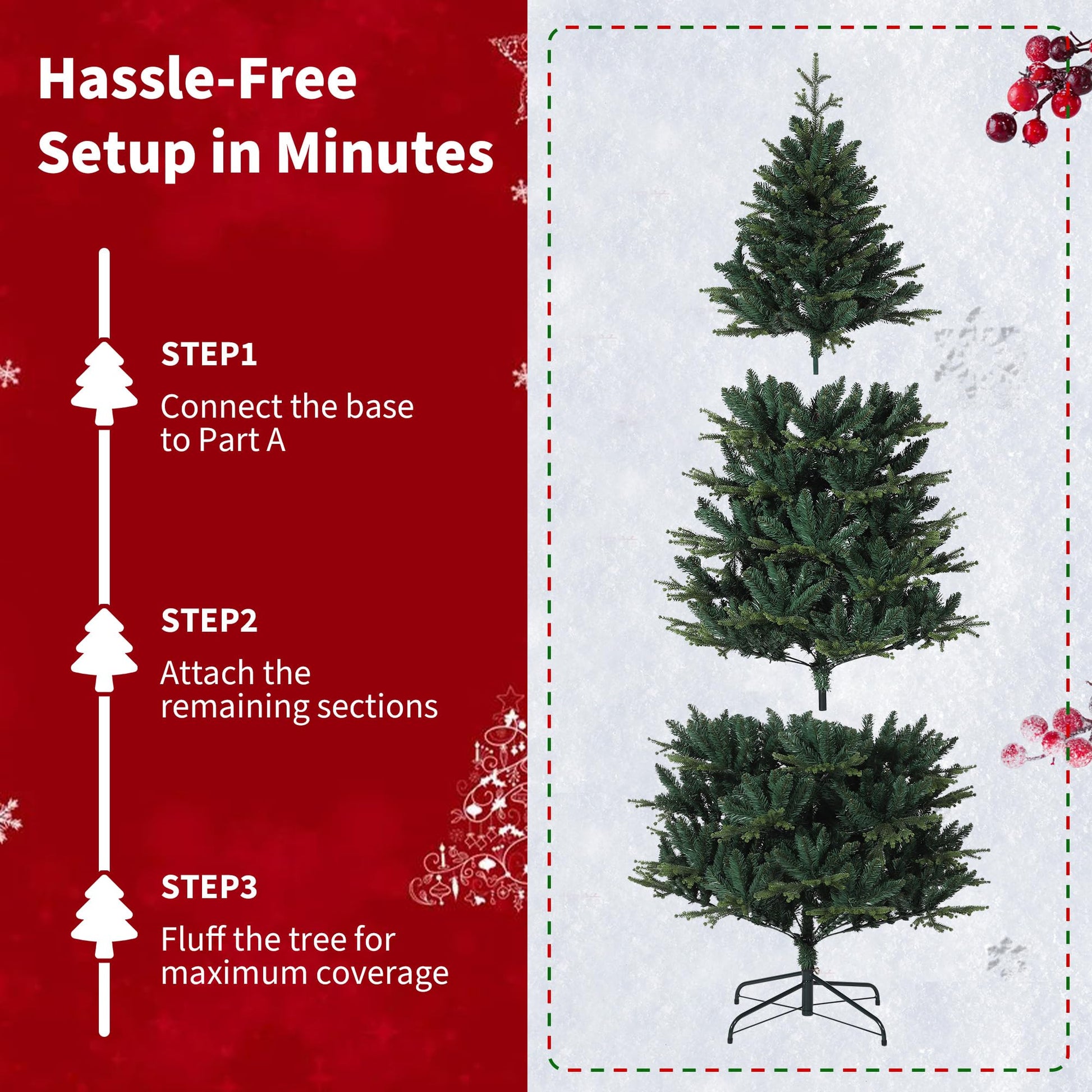 Albero di Natale Artificiale Garvee 210 cm PE/PVC con LED Risparmio Energetico per Grandi Stanze