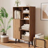 Garvee Libreria 4 Ripiani Mid-Century in Legno Noce con Porta Multiuso per Soggiorno e Ufficio, Compatta, Moderna, Marrone