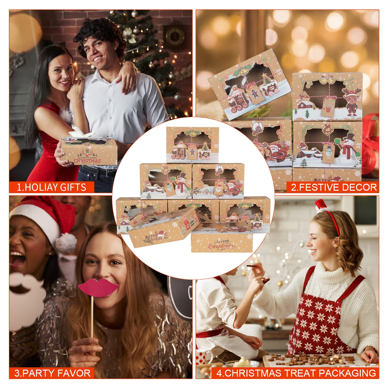 Scatola per biscotti natalizi Garvee da 24 pezzi con finestra, scatola da forno in carta kraft per torte, biscotti, dessert, ciambelle, di grandi dimensioni, design natalizio