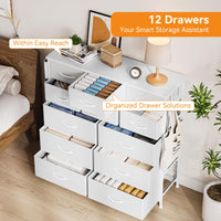 Cassettiera in tessuto Garvee bianca a 12 cassetti con tasche laterali per camera da letto e soggiorno, robusta, leggera, versatile