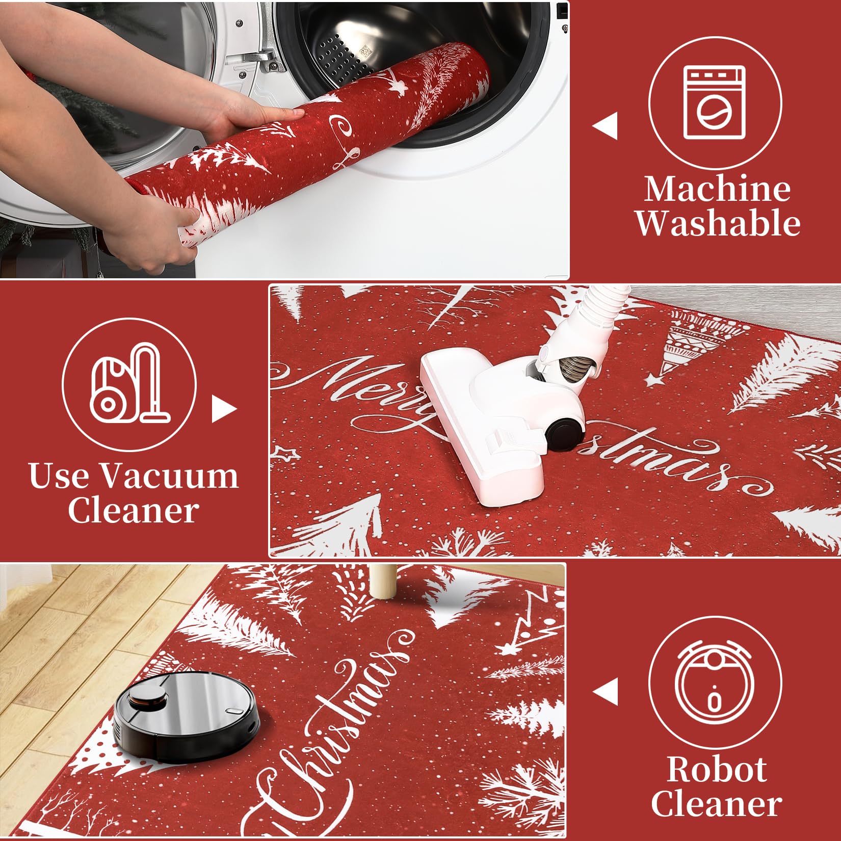 Tappeto natalizio rotondo Garvee, antiscivolo, Buon Natale, motivo albero rosso e fiocco di neve, per ingresso, 120 cm