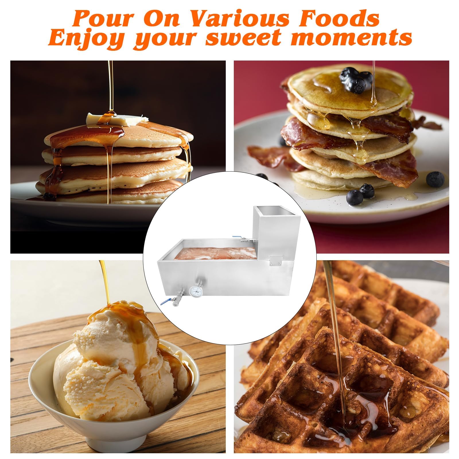 Evaporatore per sciroppo d'acero Garvee, 30x16x19 pollici, acciaio inossidabile 304, 21 galloni, 2 valvole, termometro per casa e esterni