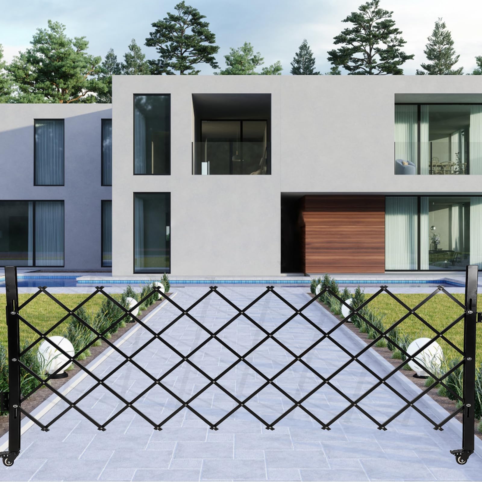 Garvee Barrier - Recinzione mobile per cani da cantiere, campeggio, 1,9 m, estensibile, recinzione anti-salto, acciaio nero