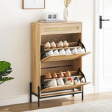 Mobiletto portaoggetti in rattan naturale Garvee con 2 cassetti a scomparsa, ripiano regolabile, gambe in metallo per corridoio e ingresso, stretto, color legno - quercia
