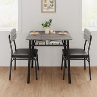 Tavolo da pranzo Garvee per 2 persone con contenitore, struttura in metallo, sedie imbottite, piano in legno MDF, grigio, cucine e appartamenti piccoli