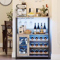 Mobile bar per vino Garvee con luce LED, ripiani regolabili, porta a rete, MDF e metallo, altezza 36", cucina e sala da pranzo, robusto, compatto