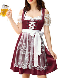 Garvee Dirndl da donna, set completo Dirndl midi da 3 pezzi, abbigliamento tradizionale con grembiule, camicetta, vestito, blu scuro, taglie 34-48
