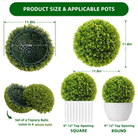 Garvee Artificial Bosso Balls 11,8 pollici Set di 4 Materiale PE resistente ai raggi UV e senza manutenzione per uso interno ed esterno Verde
