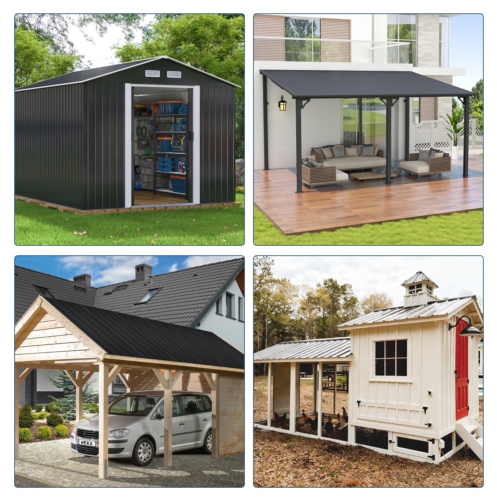 Garvee set da 20 pezzi di lamiere per coperture metalliche in acciaio zincato per carport e capannoni, 42,52 x 16,77 pollici, zincate, impermeabili