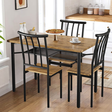 Set da pranzo Garvee per 4 persone con portabottiglie, in metallo e legno, rettangolare, marrone ruggine, salvaspazio per stanze e appartamenti di piccole dimensioni