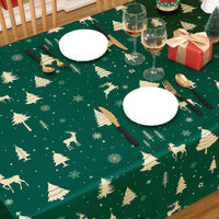 Garvee Tischdecke Weihnachten Mit Hirschdruck, Wasserabweisend, Polyester 180gsm, Quadratisch 137x137cm, Grün Für Esszimmer & Partys