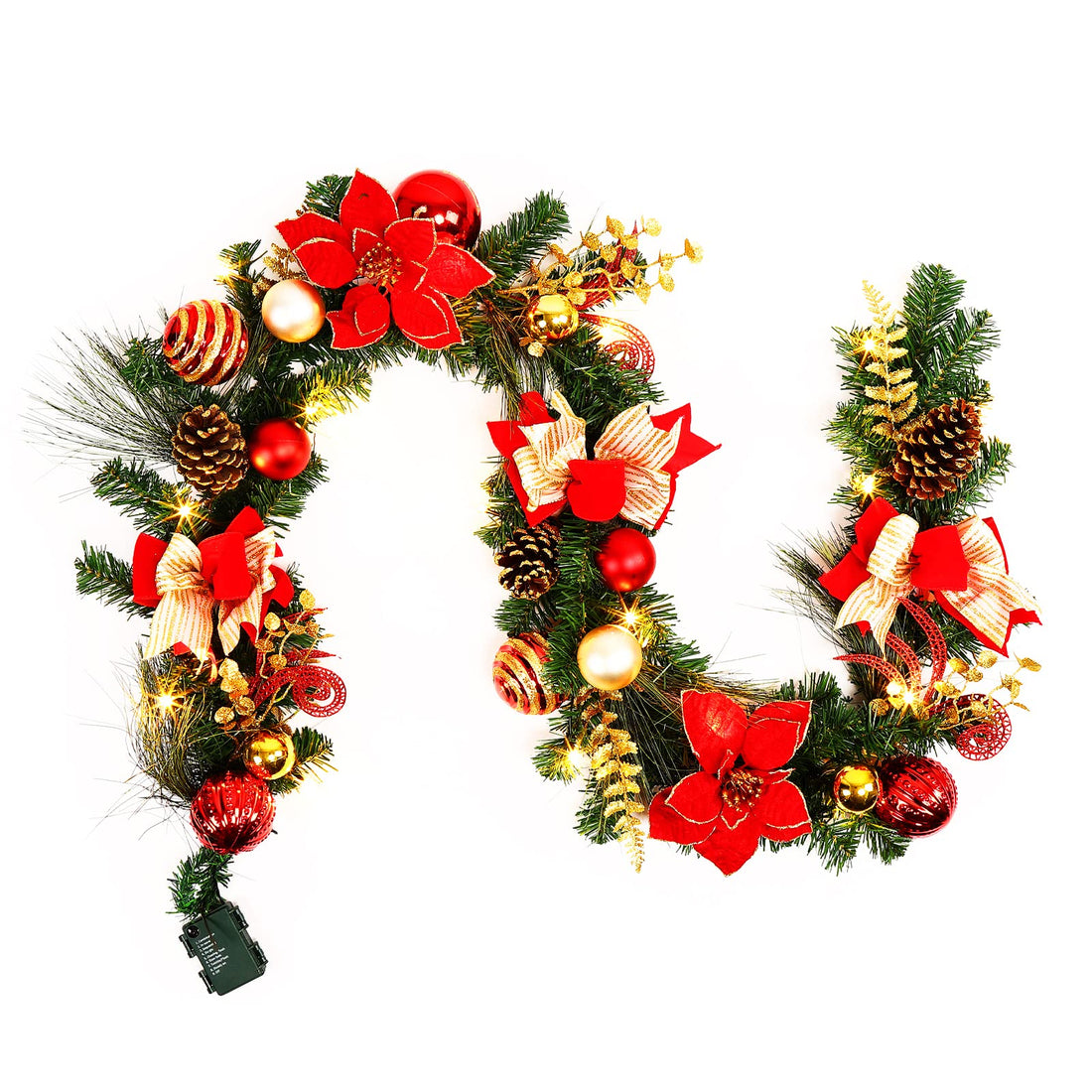 Ghirlanda natalizia Garvee rossa e oro, 1,8 m, con 20 luci, LED, resistente alle intemperie, per interni ed esterni, decorazione festiva