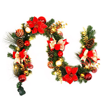 Ghirlanda natalizia Garvee rossa e oro, 1,8 m, con 20 luci, LED, resistente alle intemperie, per interni ed esterni, decorazione festiva