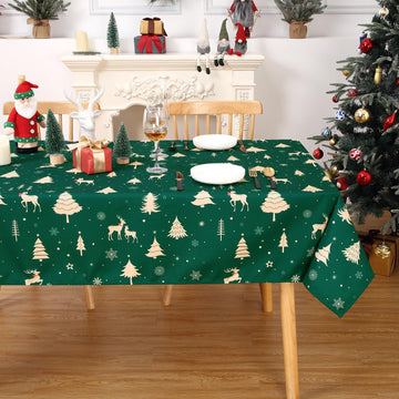 Garvee Tovaglia Natalizia Lavabile con Stampa Cervo Impermeabile Resistente Poliestere 180gsm 137x200cm Verde per Tavolo da Cucina e Feste