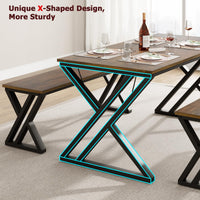 Tavolo da pranzo Garvee con 2 panche, struttura in metallo, legno MDF, antigraffio per cucina e sala da pranzo, salvaspazio, marrone