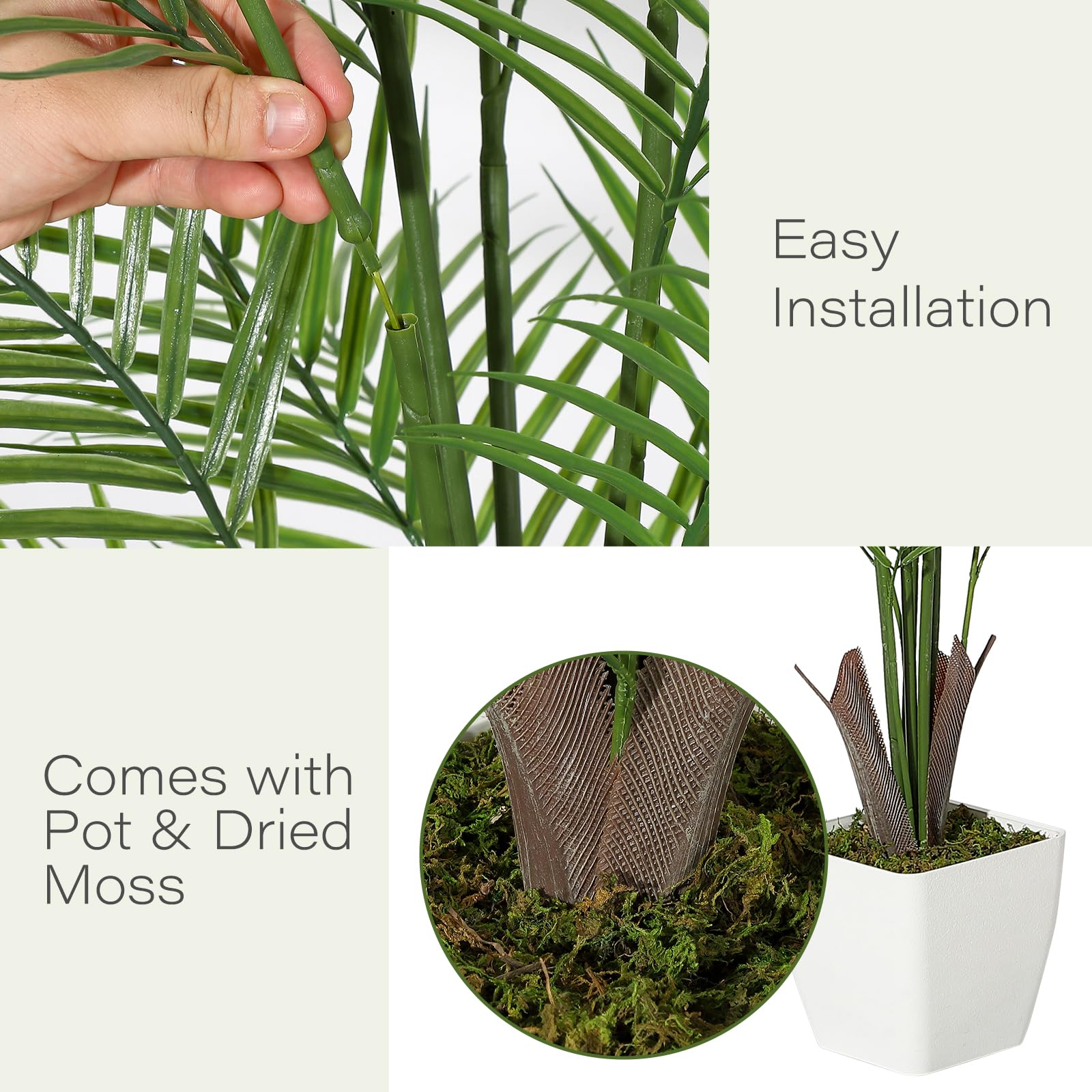 Palma Areca artificiale Garvee da 4 piedi con foglie e tronchi realistici, impermeabile, vaso di cemento stabile, decorazione per interni ed esterni, verde