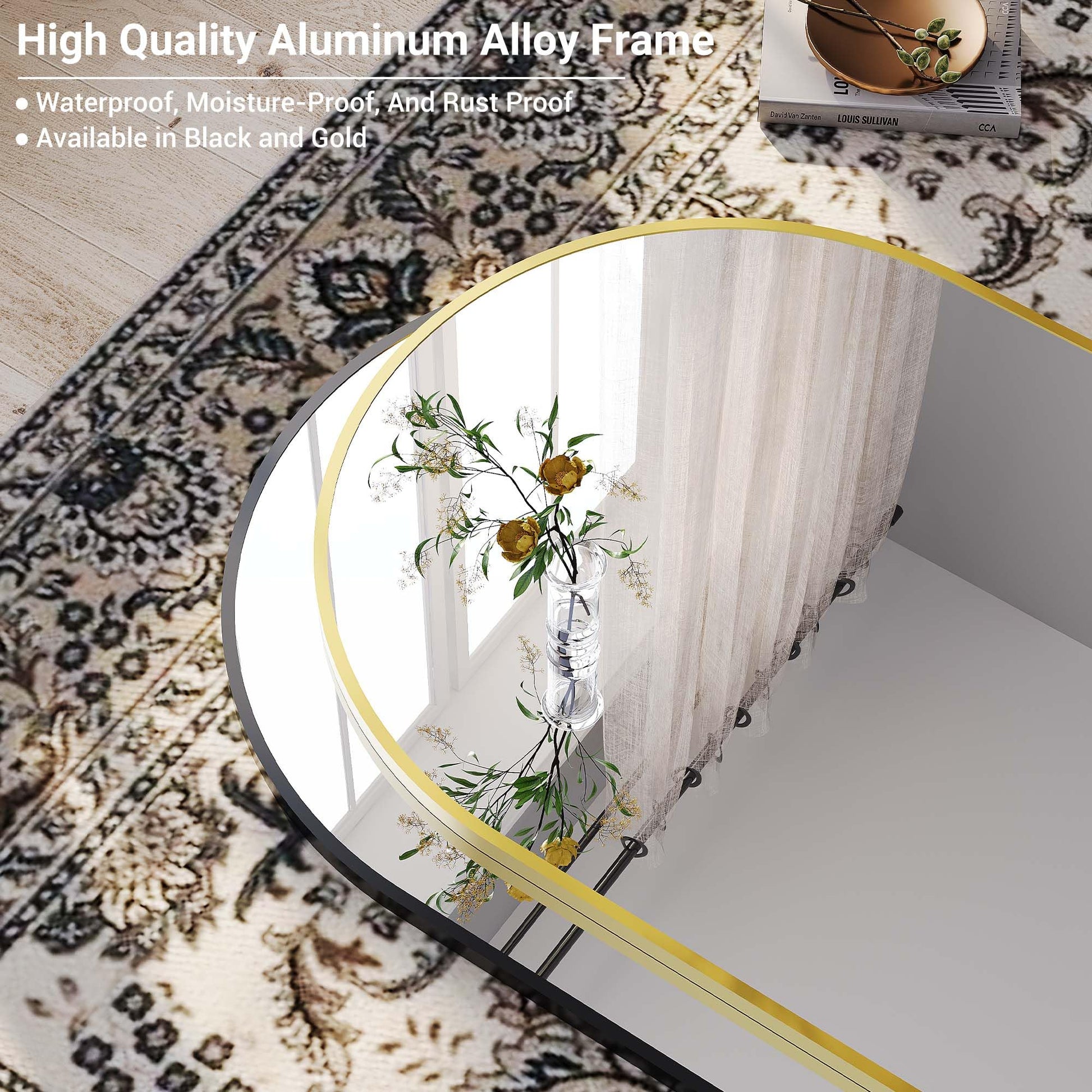 Specchio da parete ad arco Garvee 30x40" con cornice in metallo ad arco, lente antideflagrante, specchio da bagno in lega di alluminio nero
