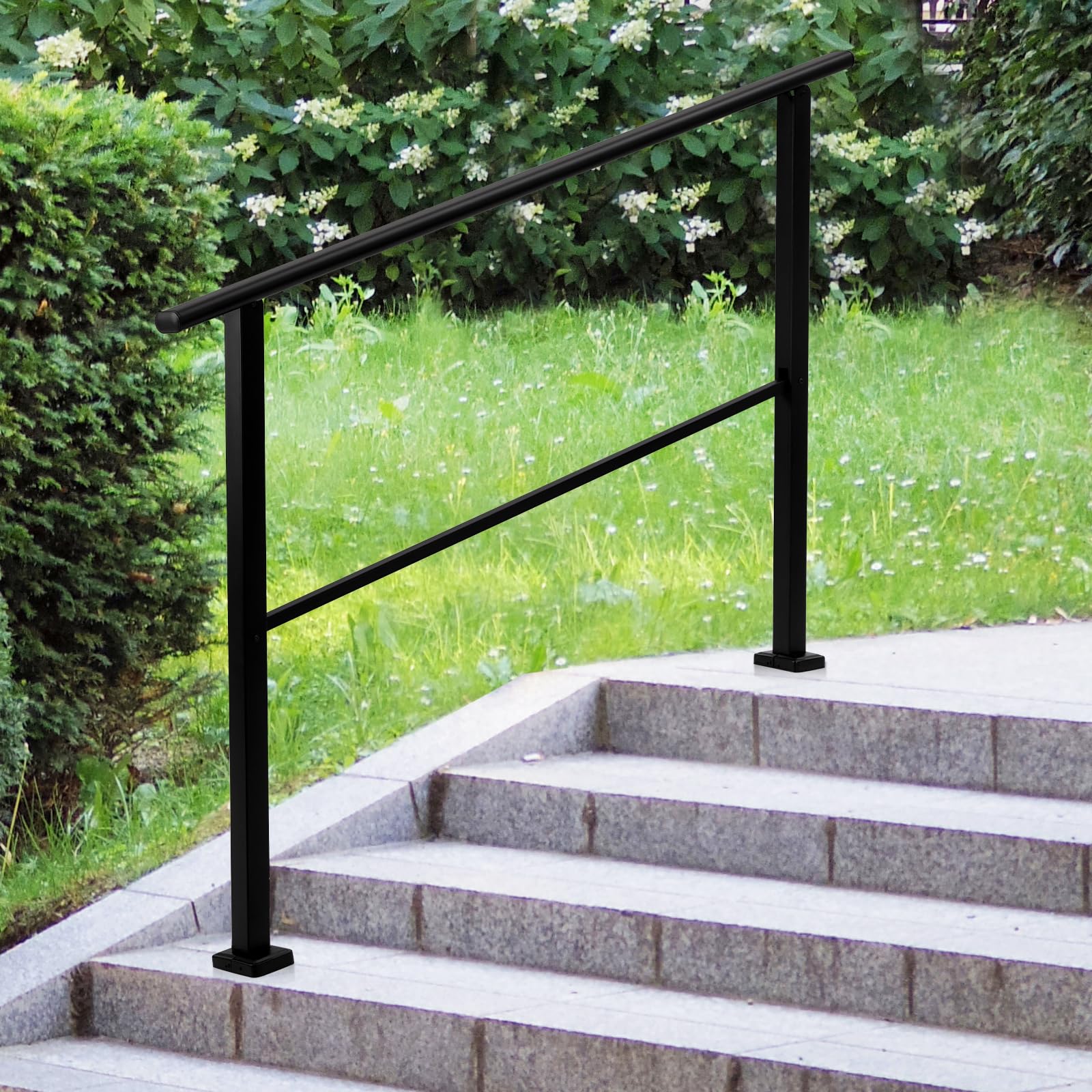 Corrimano in metallo Garvee per scale esterne, altezza regolabile, ferro robusto, impugnature sicure, 4 gradini, cemento e veranda