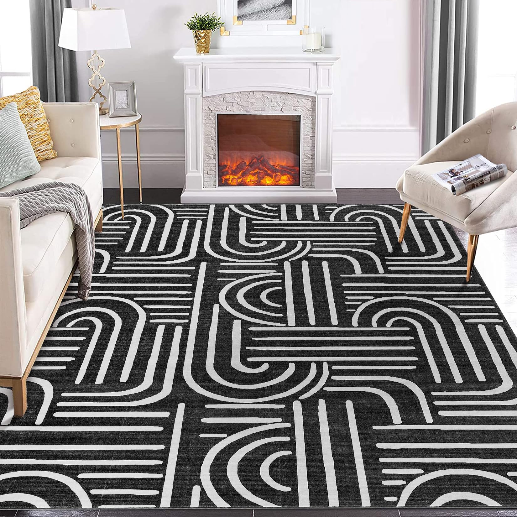 Garvee Teppich 80x150 cm Geometrico Grigio, Lavabile & Antiscivolo, Morbido Imitazione Cashmere, Moderno Design per Soggiorno e Camera