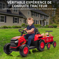 Trattore elettrico per bambini Garvee 12V con rimorchio staccabile, telecomando, doppi motori, fari a LED per giardino e cortile, 6 pneumatici, multicolore