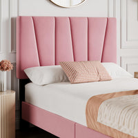 Struttura letto regolabile in velluto Garvee con testiera imbottita, robusta struttura in acciaio e legno, lino rosa, singolo, comfort per la camera da letto