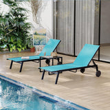 Garvee Set 2 Chaise Lounge Tessile con Tavolino, 5 Posizioni Regolabili, Telaio in Ferro, Ruote, Giardino e Piscina, Blu - Blue