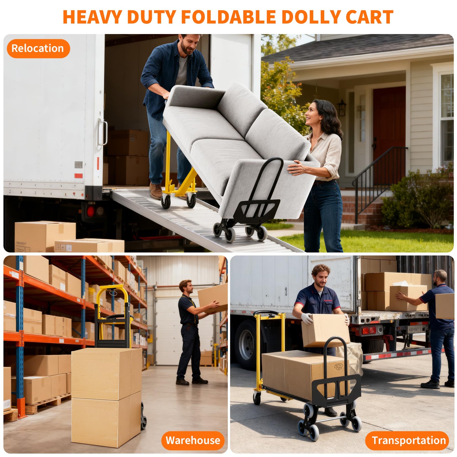 Carrello portascale Garvee 3 in 1 con cinghie elastiche pieghevoli per impieghi gravosi, per casa e ufficio, capacità di carico di 800 libbre, nero