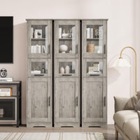 Mobiletto da bagno stretto Garvee con ante in vetro, ripiani regolabili, MDF, autoportante, grigio, per piccoli spazi, altezza 67"