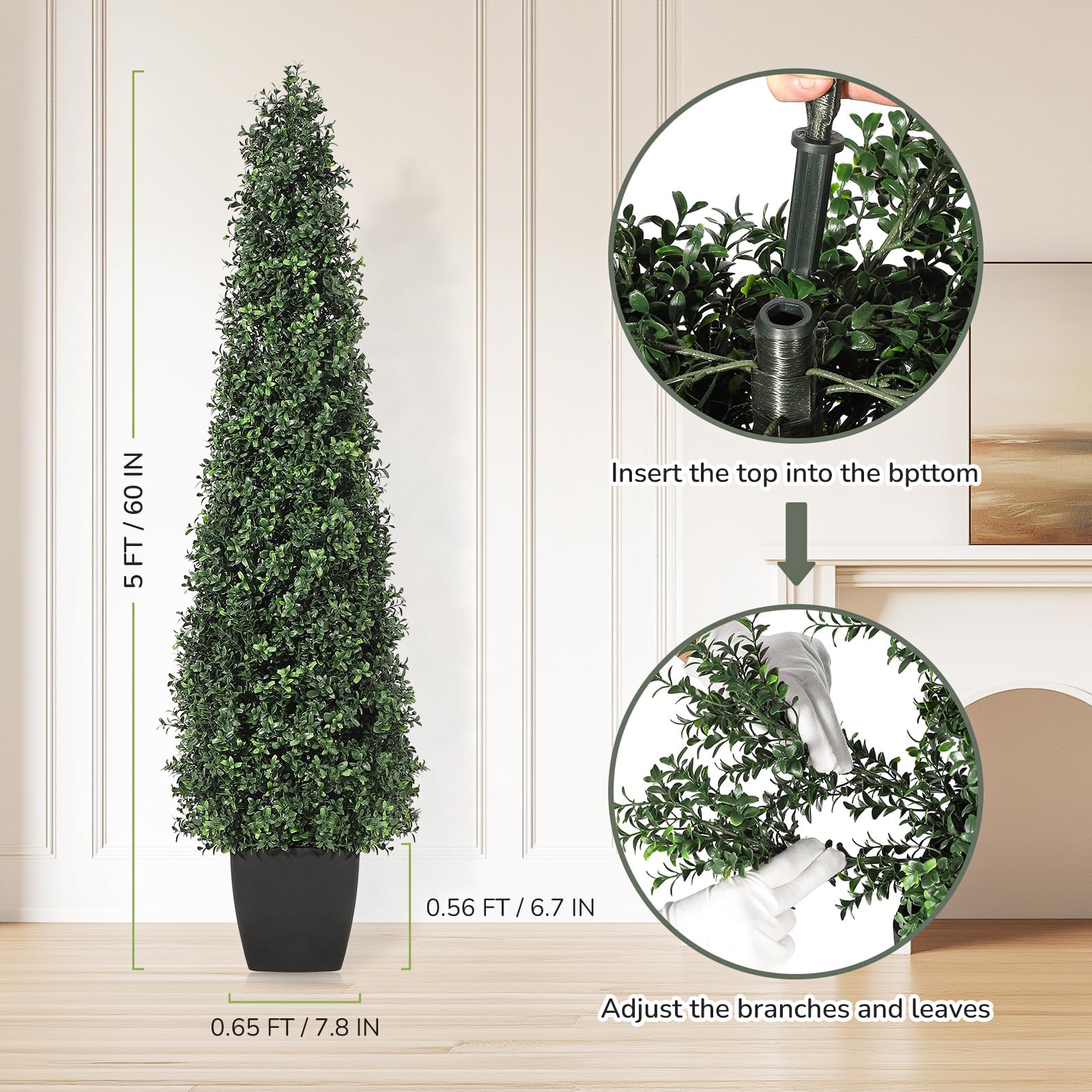 Garvee 5FT Artificiale Bosso Topiario Set da 2 Pezzi Resistente alle Intemperie Facile da Pulire per Uso Interno ed Esterno Verde