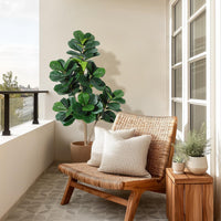 Albero artificiale Garvee Ficus Lyrata da 5 piedi con vaso bianco per la decorazione del soggiorno, PVC+PE, base in cemento stabile, 77 foglie realistiche
