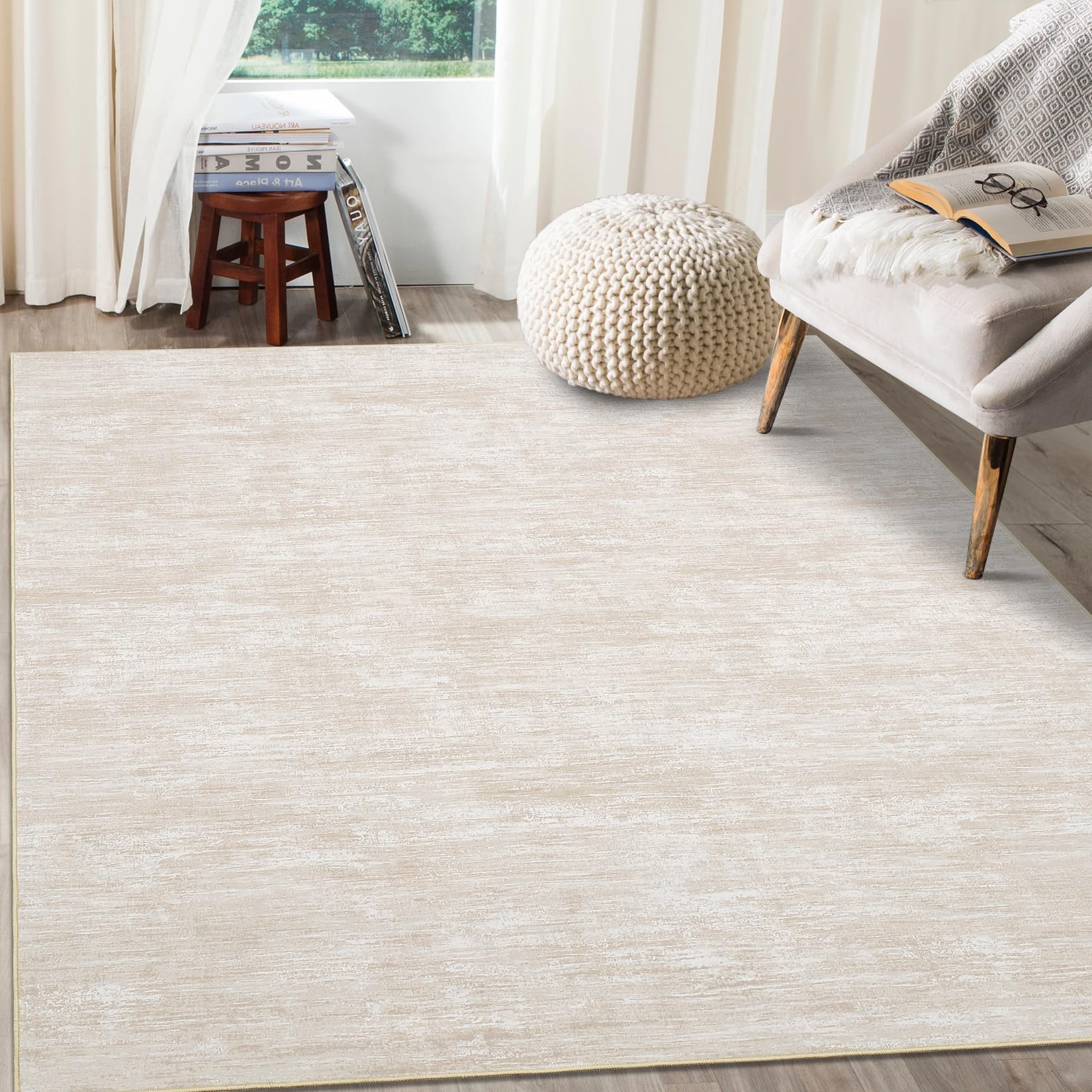 Tappeto moderno Garvee 200x290 cm beige per soggiorno, camera da letto, ufficio, sala da pranzo, antiscivolo, lavabile in lavatrice