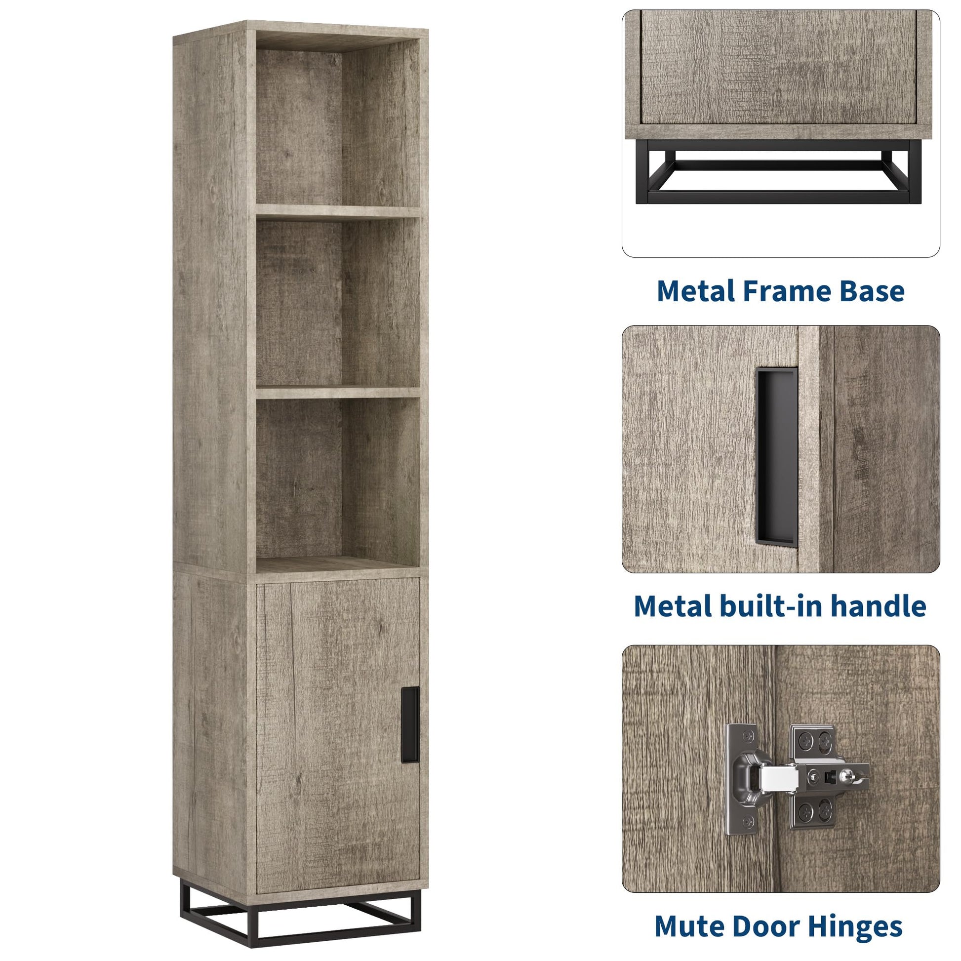Mobiletto da bagno alto Garvee da 70" stretto con anta, ripiano regolabile, in legno, stile country moderno, nero, per cucina e soggiorno