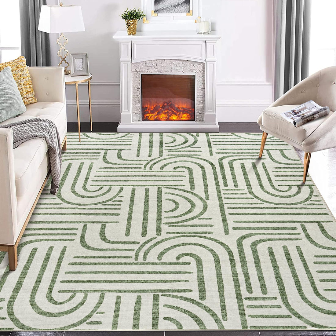 Tappeto Garvee lavabile a pelo corto 160 x 230 cm verde chiaro antiscivolo per soggiorno camera da letto