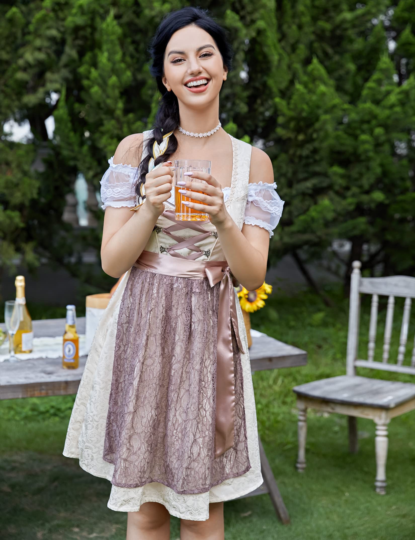 Garvee Abito Dirndl da donna, set Oktoberfest bavarese - Camicetta da 3 pezzi, maniche corte, abbigliamento bavarese, floreale 08, taglia 36