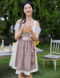 Garvee Abito Dirndl da donna, set Oktoberfest bavarese - Camicetta da 3 pezzi, maniche corte, abbigliamento bavarese, floreale 08, taglia 36
