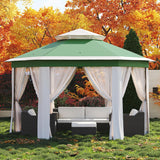 Gazebo Pop Up Esagonale Garvee 13x13 ft (circa 4x4 m) con Zanzariera, Doppio Tetto Ventilato, Telaio in Acciaio, Altezza Regolabile, Verde+Beige, per Patio e Giardino - Verde+Beige