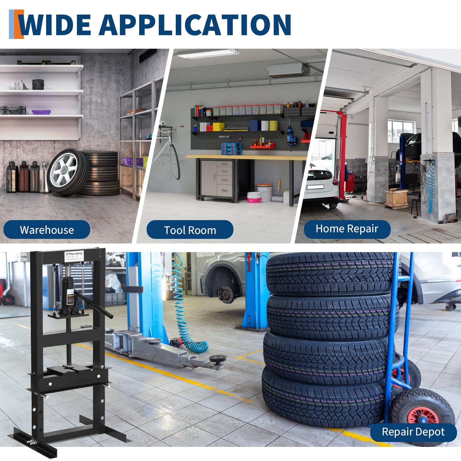 Pressa idraulica da 6 tonnella con H e altzza regolabile per officina e riparazione auto, acciaio al carbonio, molle di precisione, nero