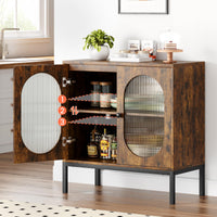 Credenza Garvee da 31'' con frontale in vetro e ripiano regolabile per soggiorno e cucina, marrone rustico