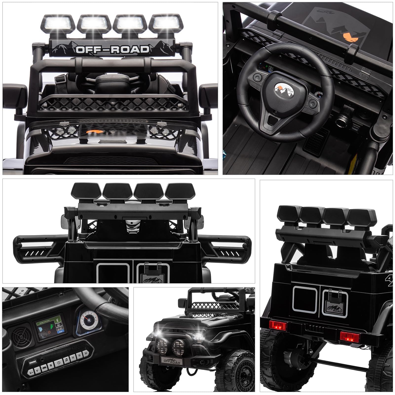 Garvee 12V Auto elettrica per bambini nera con LED e funzione Bluetooth per feste di compleanno, parchi e campi da gioco