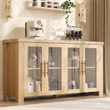 Mobile Buffet Garvee con Ante in Vetro Temperato, Credenza in Legno Naturale, Maniglie in Metallo, Soggiorno e Cucina, 150 cm - Nero