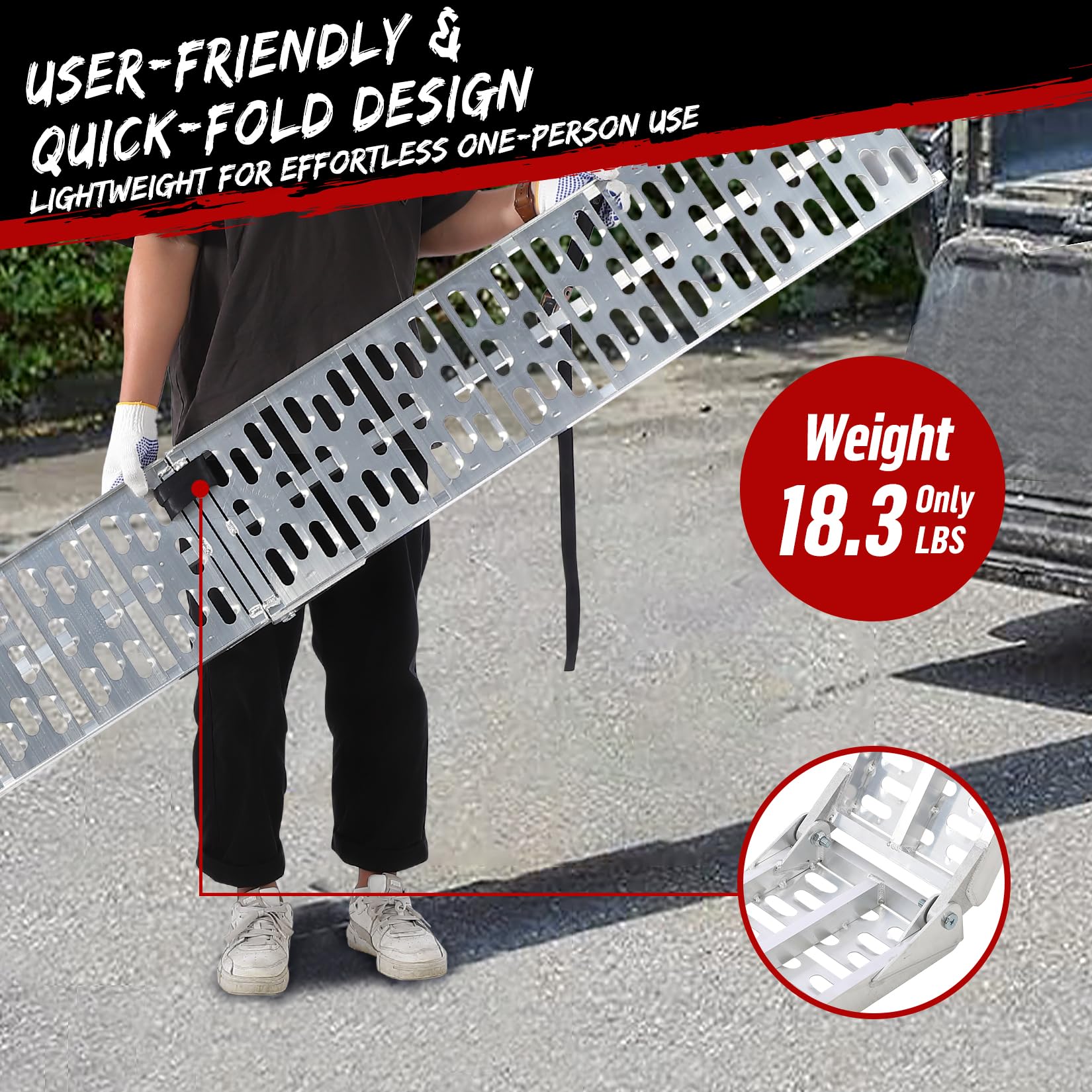 Rampa per moto Garvee da 750 libbre, pieghevole in alluminio antiscivolo con cinghie di sicurezza per pick-up, rimorchio, ATV, motocicletta, giardinaggio, 89x11 pollici, argento