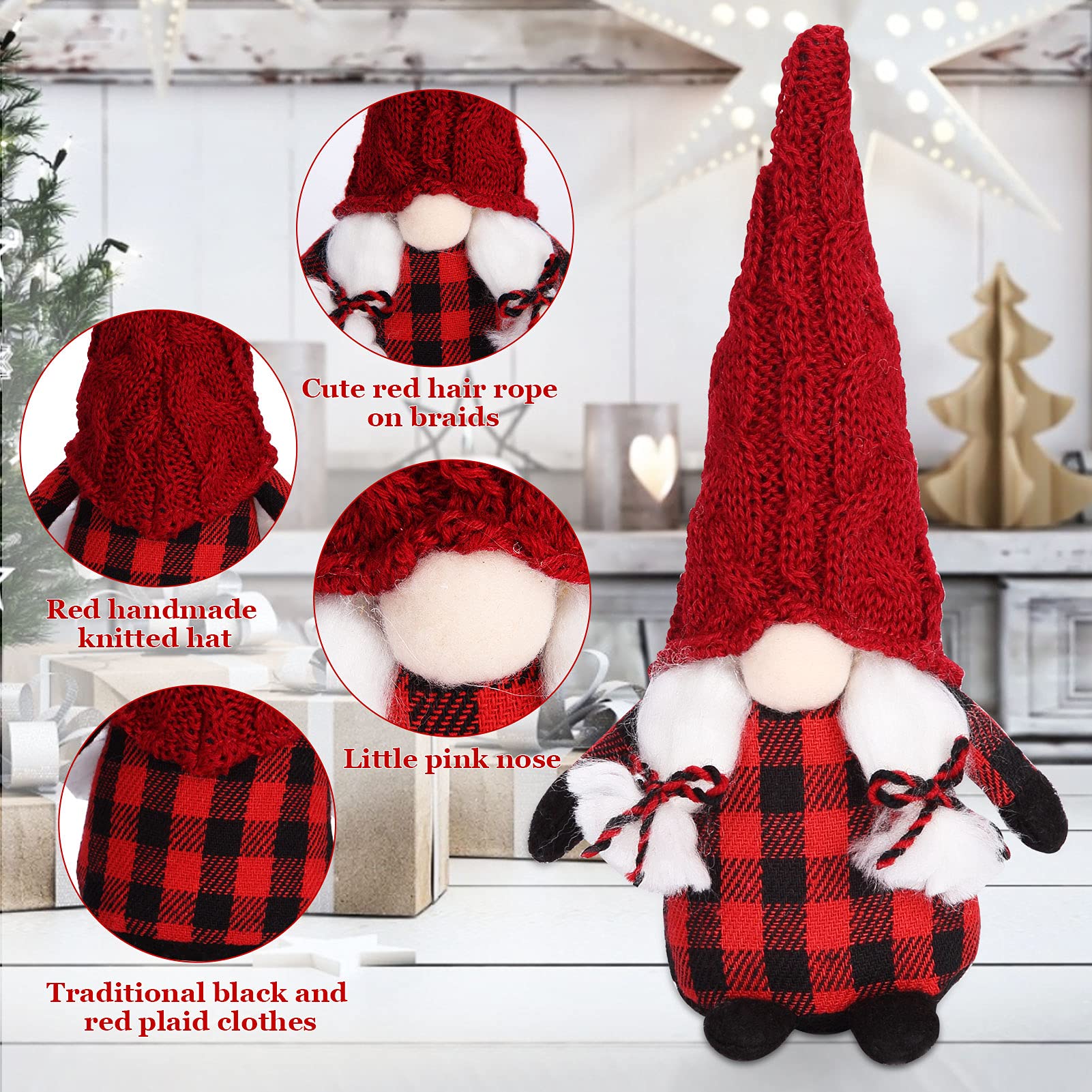Garvee Decorazione natalizia con elfo, set da 2 pezzi, gnomi Tomte fatti a mano con cappelli rossi per la casa e le feste, 20 cm, rosso